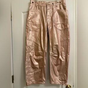 Free People Metallic Pink Barrel Jeans